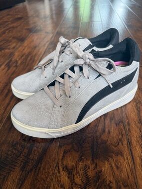 Ryka Leather Gray Sneakers with Black Stripe, size 11